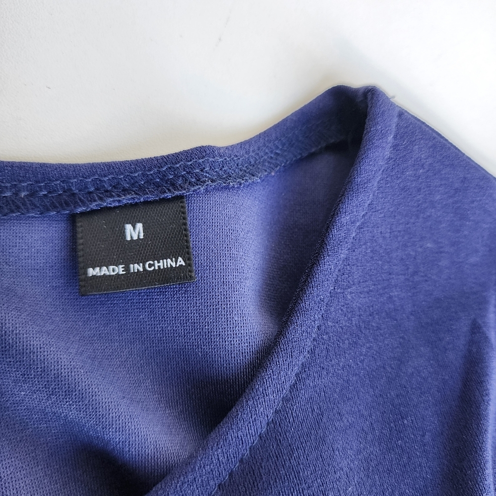 SHEIN Notched Neckline Pleated Hem A-Line Dress  Navy Blue Stretch M - Picture 8 of 16